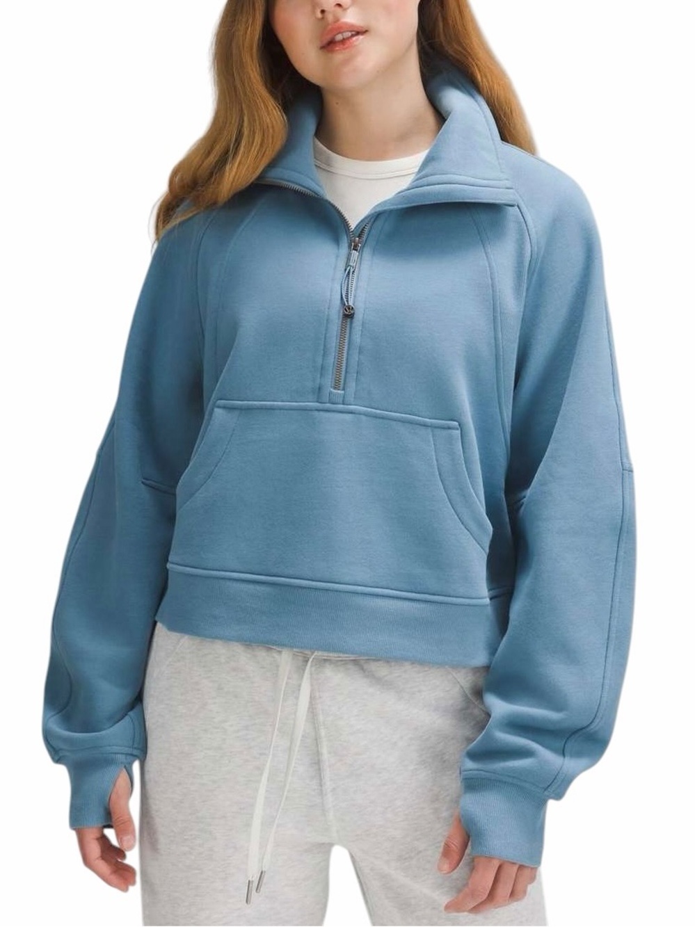 Lululemon Scuba Oversized Funnel Neck Half Zip Pullover Blue Cotton Terry Sz M/L